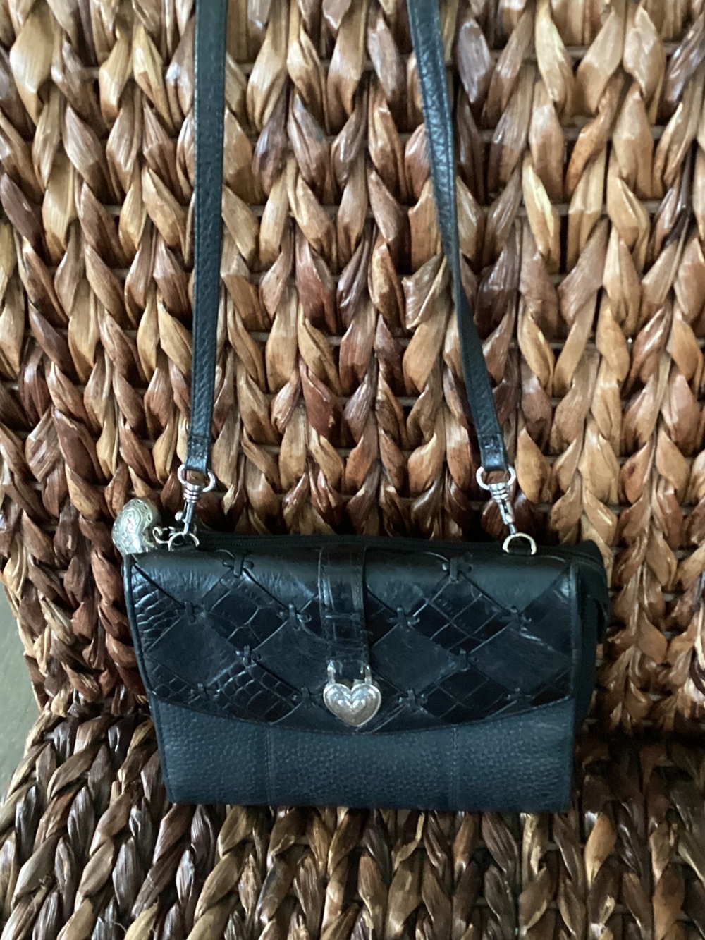 Brighton Black Leather Crossbody with Heart Charm